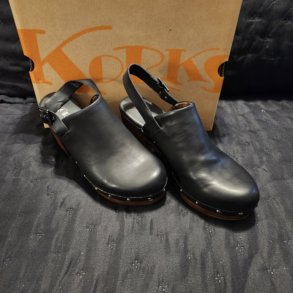 Kork-Ease Black Leather Mules